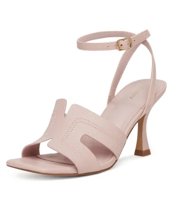 Sandale cu toc dama,  roz, piele ecologica, Roz