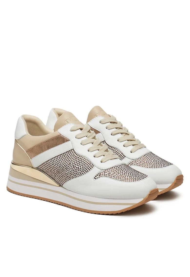 Tenisi dama,  Bianco Ottico, piele ecologica, alb/bej