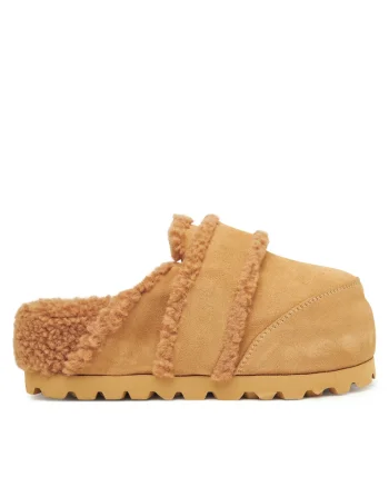 Papuci dama,  chunky, bej, piele naturala