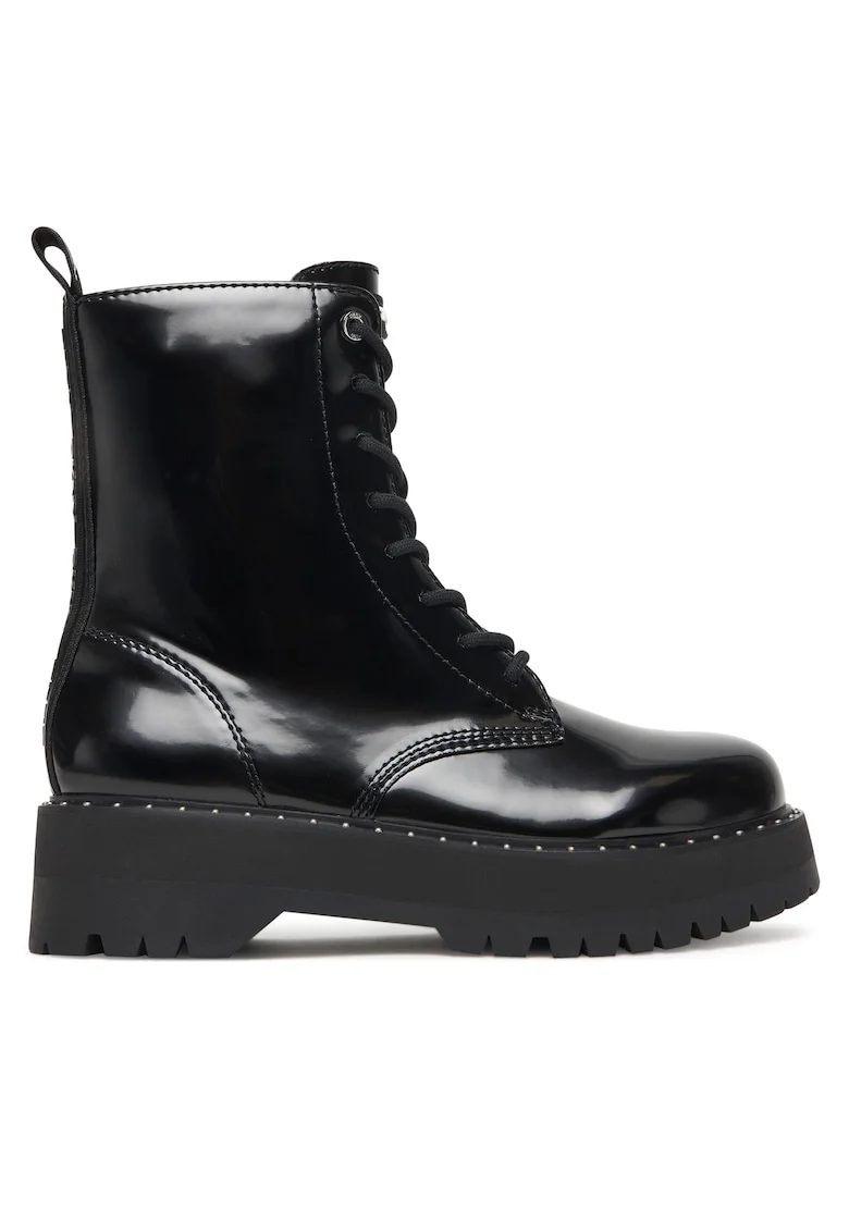 Ghete dama,  Black Batu Studs-Lace Up K, negru, piele ecologica