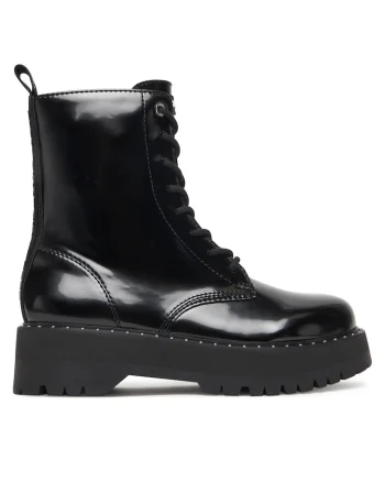 Ghete dama,  Black Batu Studs-Lace Up K, negru, piele ecologica