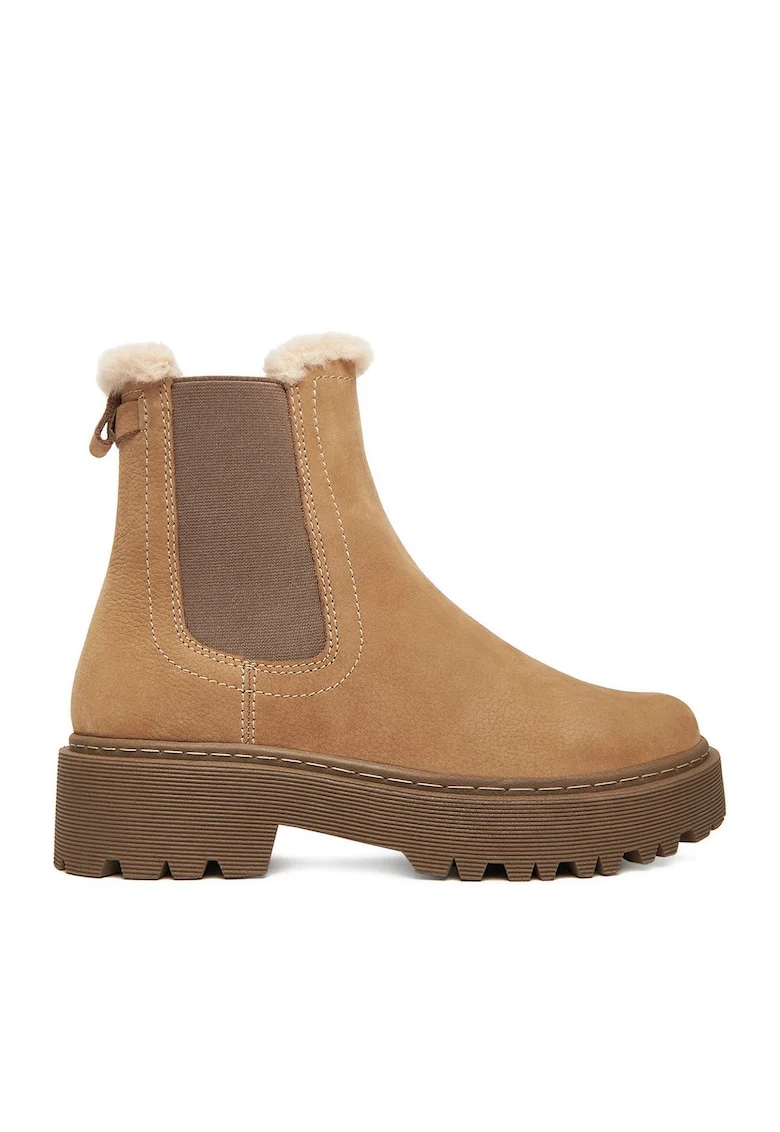 Ghete dama  model Chelsea, piele naturala, bej, pentru femei,