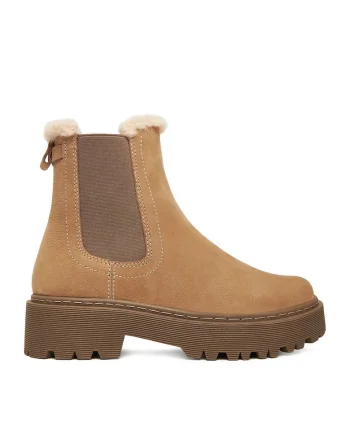Ghete dama  model Chelsea, piele naturala, bej, pentru femei,