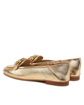 Mocasini dama,  auriu, piele naturala