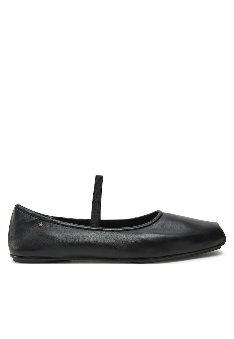 Balerini dama,  piele naturala, cu bareta, negru