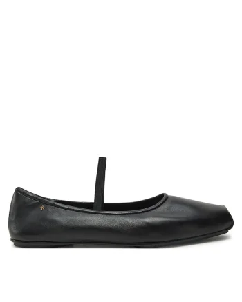 Balerini dama,  piele naturala, cu bareta, negru