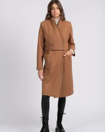 Palton LaDonna camel drept cu cordon detasabil