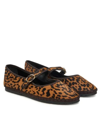 Balerini  piele naturala, imprimeu leopard, maro