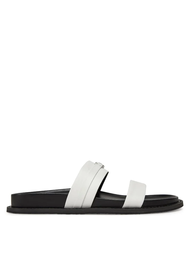 Slapi dama,  Optic White, piele naturala, model Mandy Flat Sandal