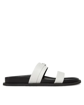 Slapi dama,  Optic White, piele naturala, model Mandy Flat Sandal