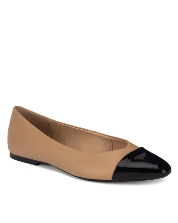 Balerini dama,  piele naturala, bej/negru