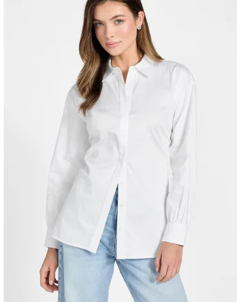 Camasa cu model uni si talie ajustabila, Alb