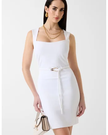 Rochie fara maneci cu decolteu patrat, Alb