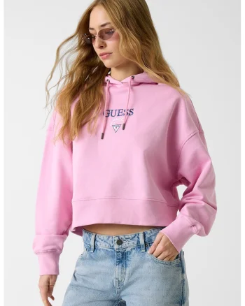 Hanorac crop cu broderie logo, Roz
