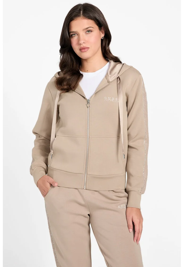 Hanorac cu fermoar si model uni, Maro camel