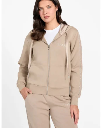 Hanorac cu fermoar si model uni, Maro camel
