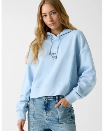 Hanorac crop cu broderie logo, Albastru deschis