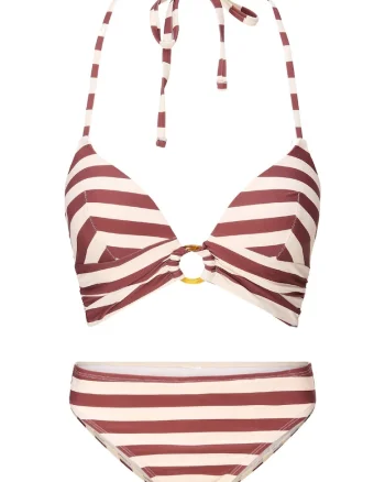 Costum de baie cu doua piese si dungi, Maro
