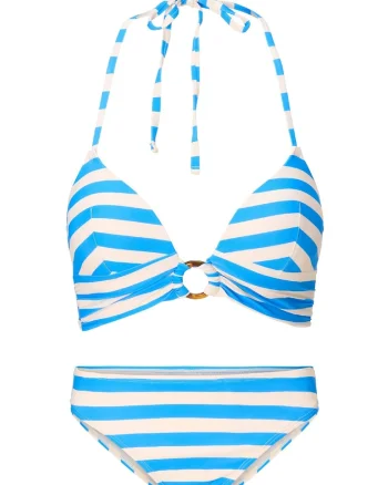 Costum de baie cu doua piese si dungi, Albastru