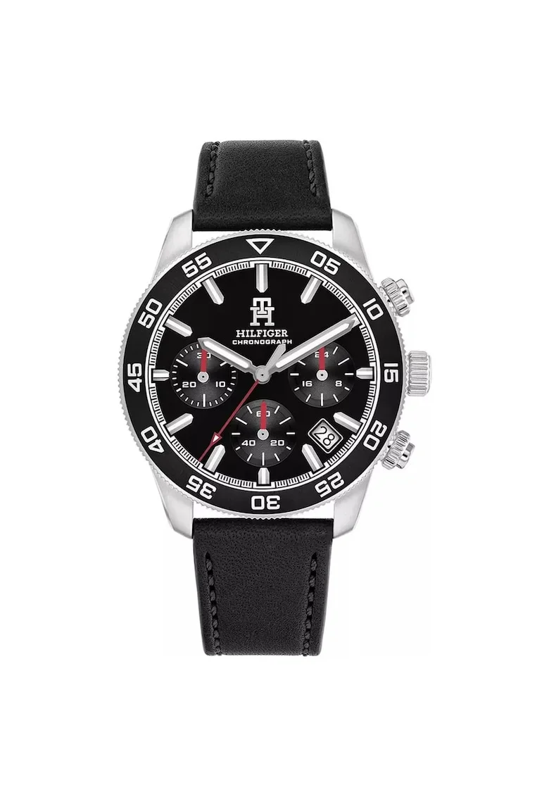Ceas barbatesc  TH85 1792162, 41mm, negru, curea din piele, cronograf, data