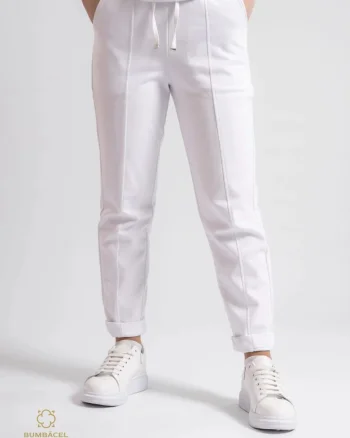 Pantaloni pentru dame, din bumbac, cu buzunare, Alb