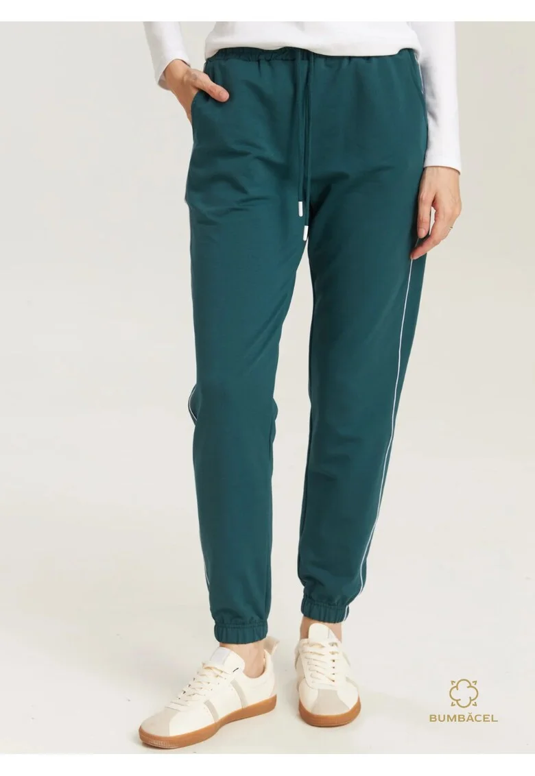 Pantaloni de trening, din bumbac, cu snur si buzunare, pentru dame, Verde