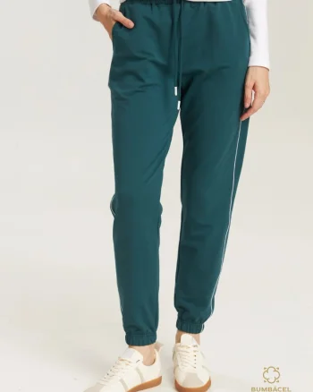 Pantaloni de trening, din bumbac, cu snur si buzunare, pentru dame, Verde