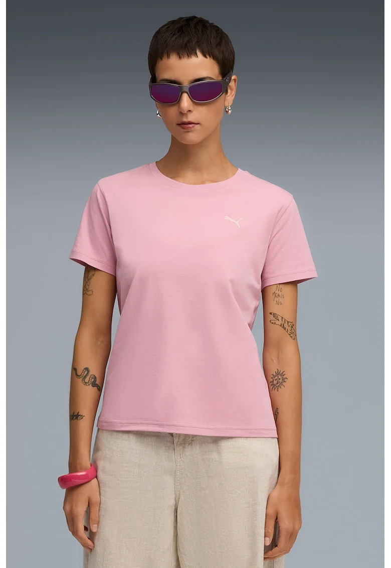 Tricou cu logo si decolteu la baza gatului, Roz deschis