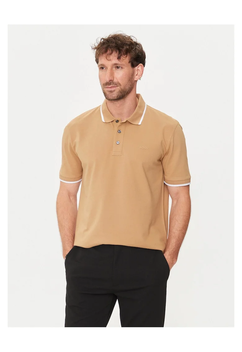 Tricou polo  bej/alb, bumbac, Bej