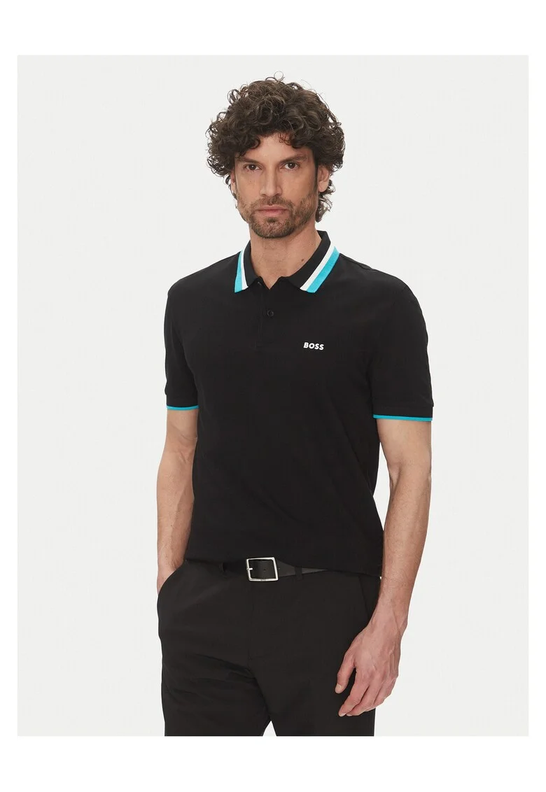Tricou barbati  negru, bumbac, model polo