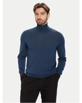 Pulover pentru barbati  cu guler inalt, bleumarin