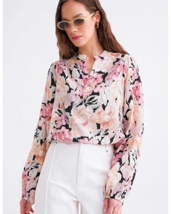 Bluza dama HiCCUP, imprimeu floral, Roz pudrat