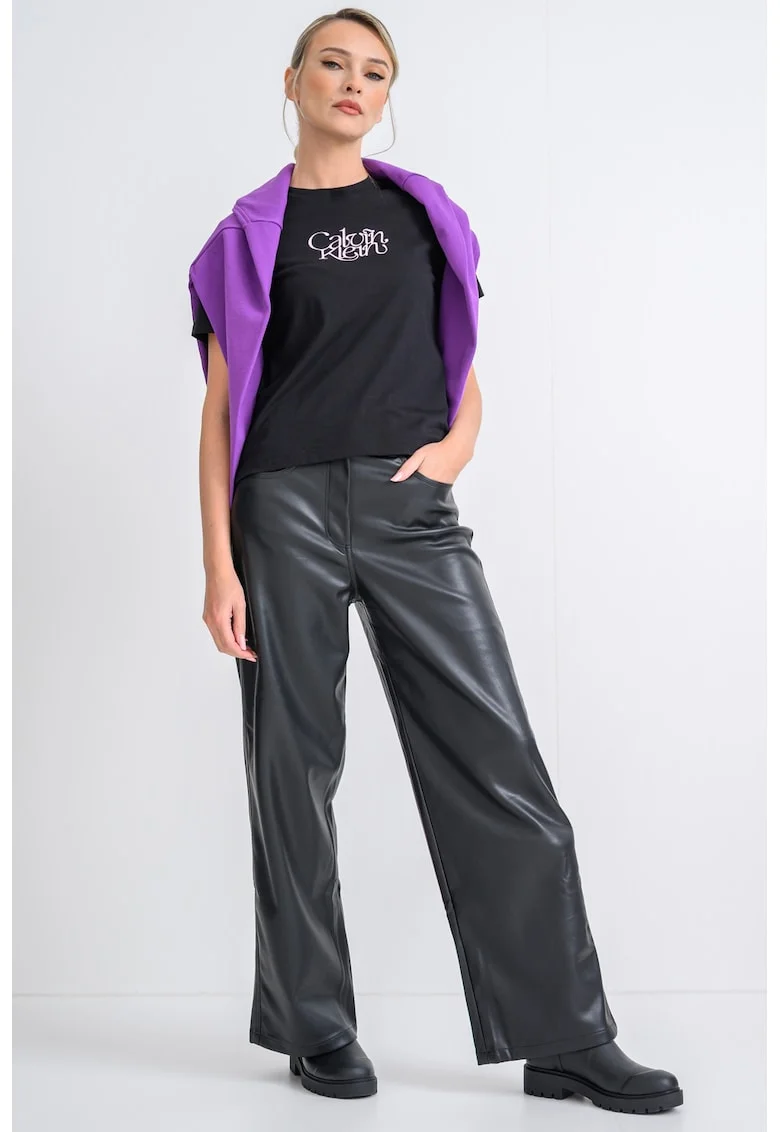 Tricou din bumbac cu imprimeu logo, Negru