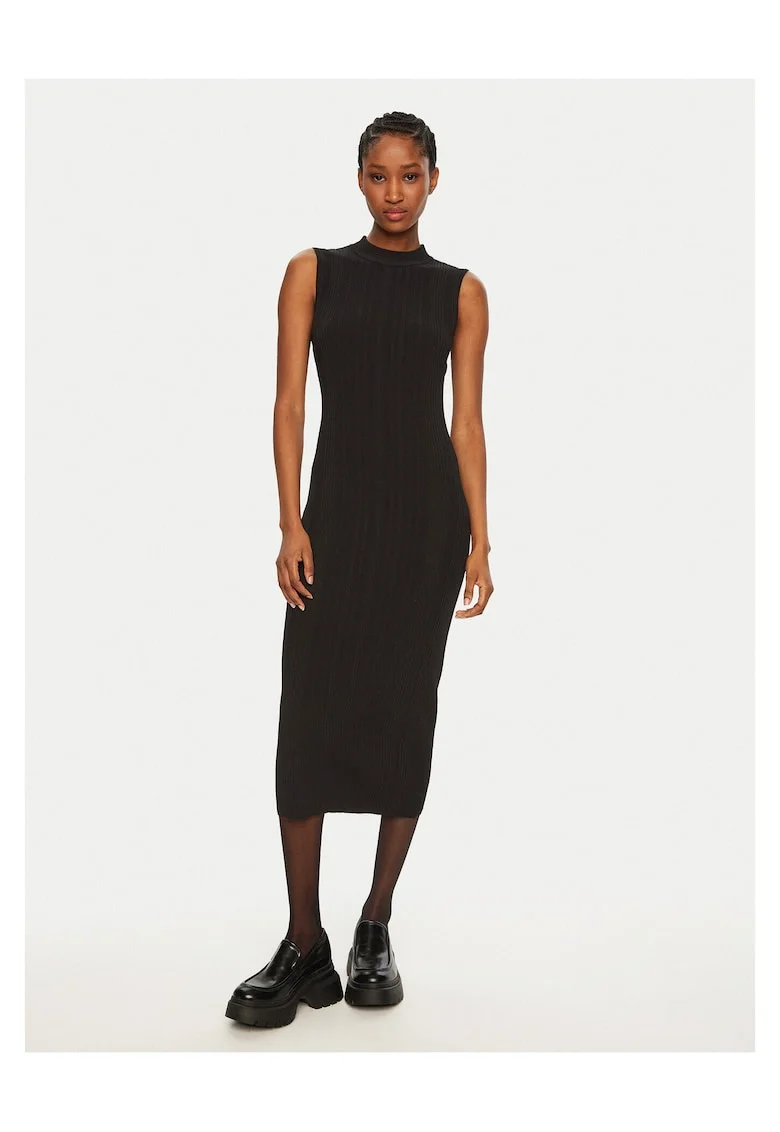 Rochie tricotata de dama,  negru, fabricata din material de calitate