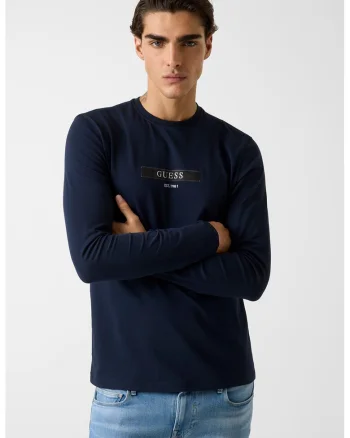 Bluza din amestec de bumbac cu detaliu logo, Bleumarin