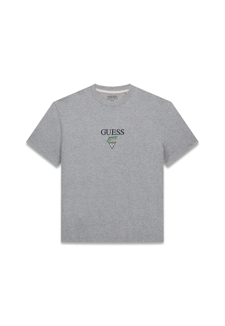 Tricou din bumbac cu broderie logo, Gri melange