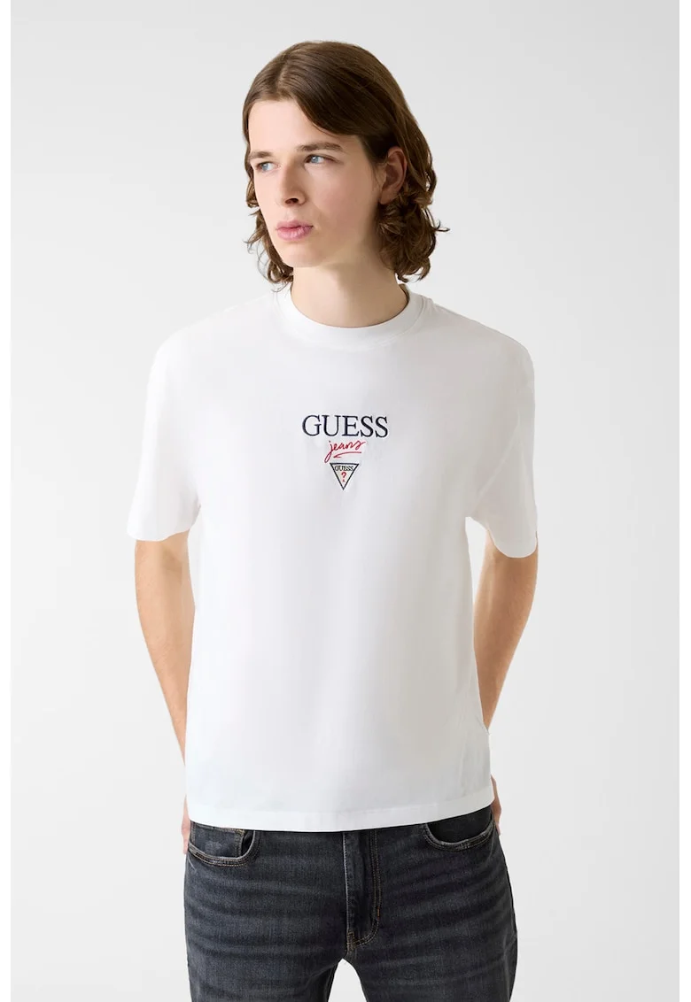 Tricou din bumbac cu broderie logo, Alb