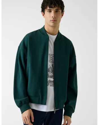 Bluza de trening cu fermoar si maneci cazute, Verde englez