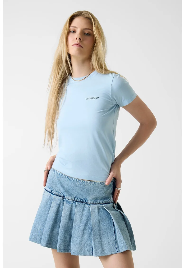 Tricou slim fit cu decolteu la baza gatului, Albastru lavanda