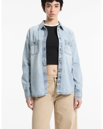 Camasa din denim cu buzunare pe piept, Albastru deschis