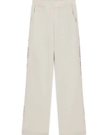 Pantaloni din amestec de modal cu imprimeu text lateral, Alb fildes