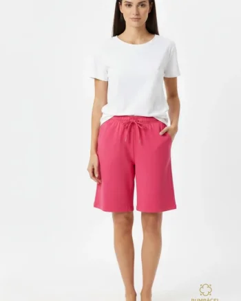 Pantaloni scurti din bumbac cu buzunare si snur, pentru dame