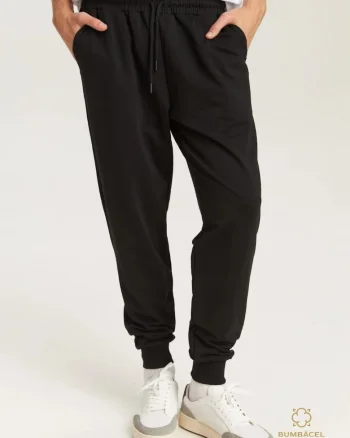 Pantaloni din bumbac, cu buzunare laterale si manseta elastica, pentru barbati