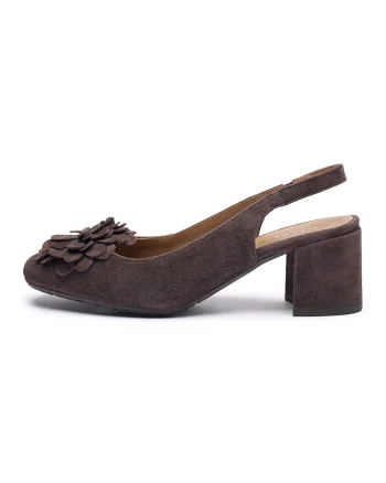 Pantofi de piele intoarsa cu toc si aplicatie florala 'Mija, Maro inchis