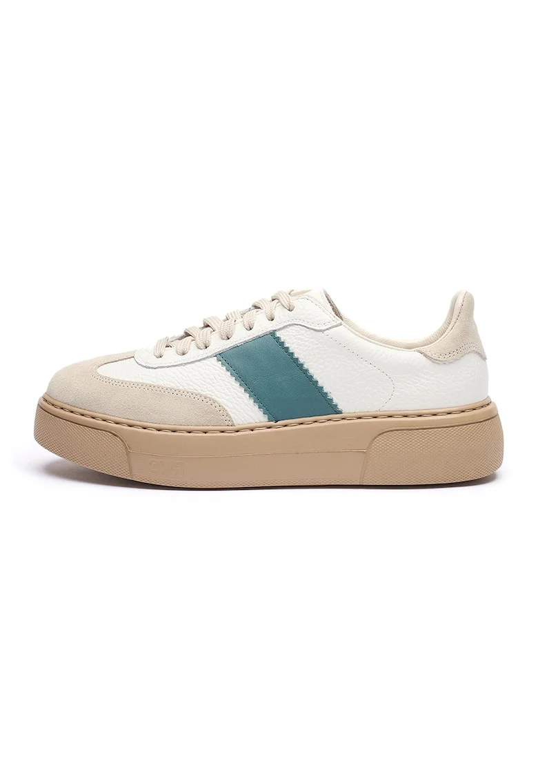 Pantofi sport de piele cu insertii de piele intoarsa June, Alb/Bej
