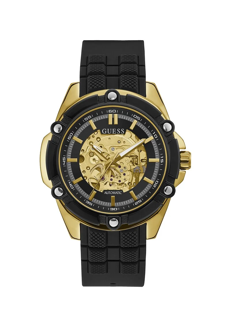 Ceas automatic cu cadran cu mecanism partial vizibil, Negru