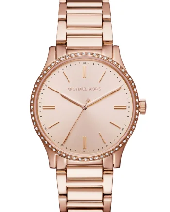 Ceas analog cu coroana decorata cu cristale, Auriu rose