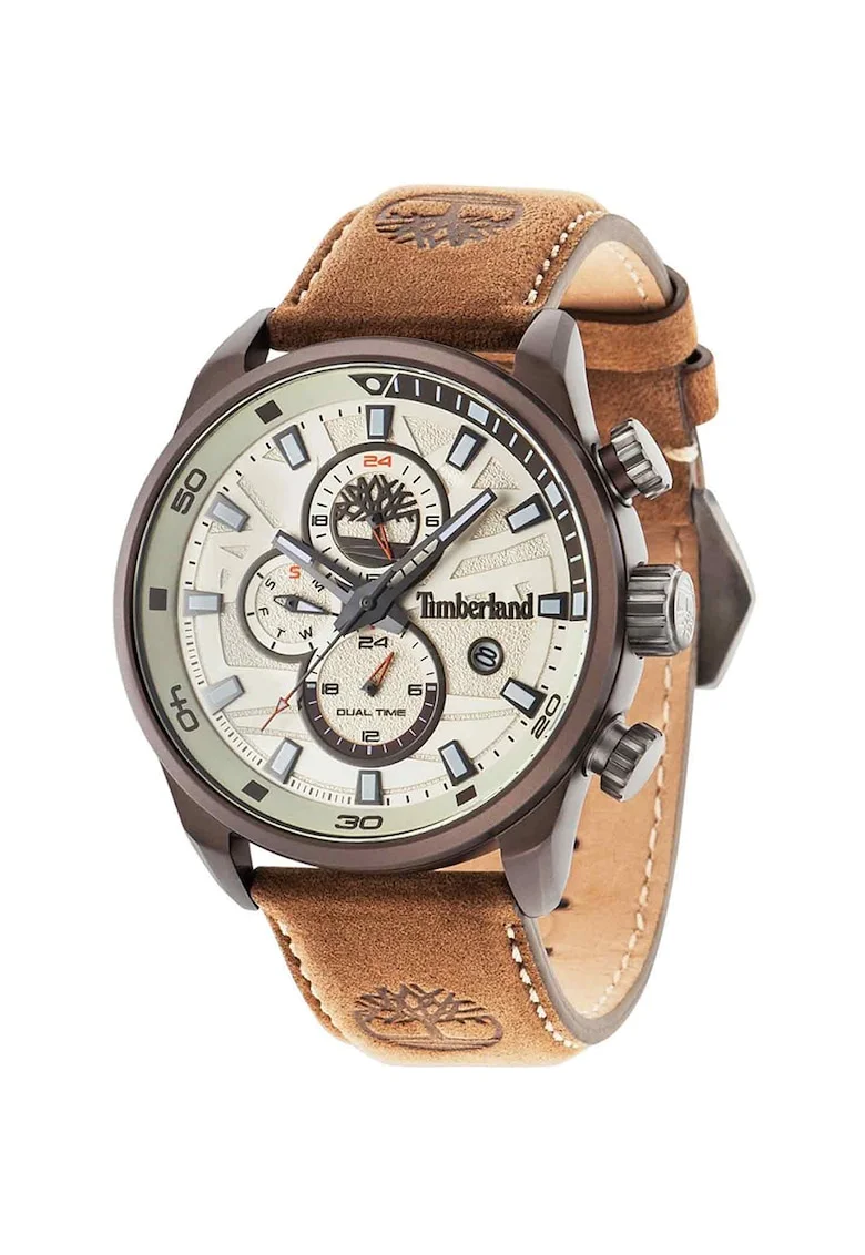 Ceas analog cu o curea de piele, Maro camel
