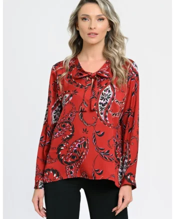 888144262-Bluza Dama cu Funda Subtire, Rosie cu Imprimeu Paisley