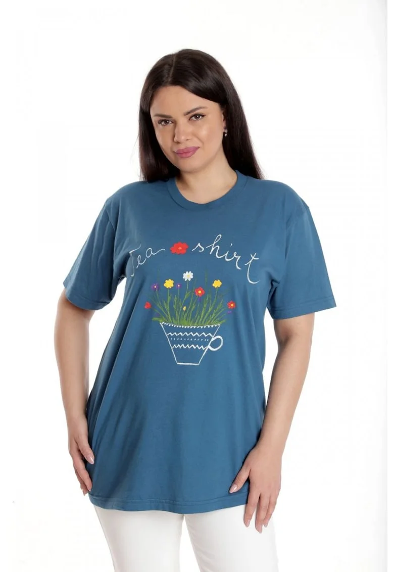 888141921-Bluza Dama, Albastru cu Pictura Murala